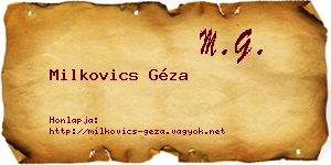 Milkovics Géza névjegykártya